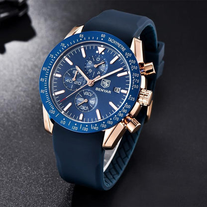 Benyar men's blue dial chronograph watch with silicone strap on Tampa Home & Garden Store