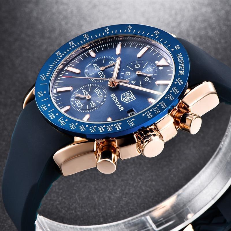 Stevvex 2021 blue men's chronograph watch with silicone band and rose gold case on Tampa Home & Garden Store