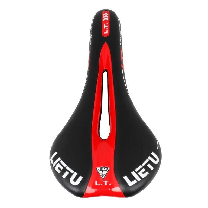 Stevvex ergonomic road bike saddle with memory foam, perforated black-red PU leather on Tampa Home & Garden Store