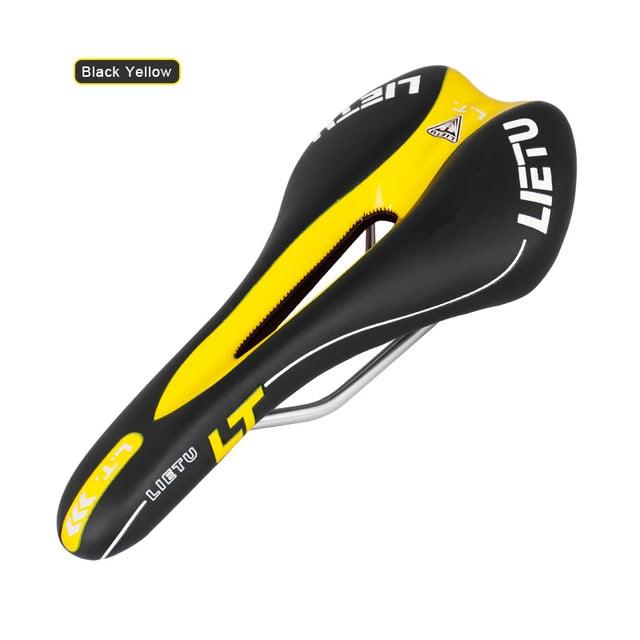 Stevvex road bicycle saddle black yellow memory foam PU leather steel rails on Tampa Store on Tampa Home & Garden Store