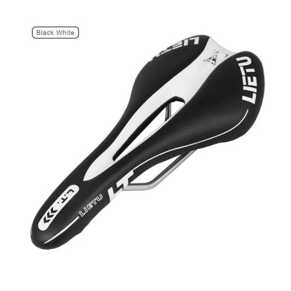 Stevvex bicycle saddle, ergonomic road seat with memory foam, black and white, steel rails on Tampa Home & Garden Store
