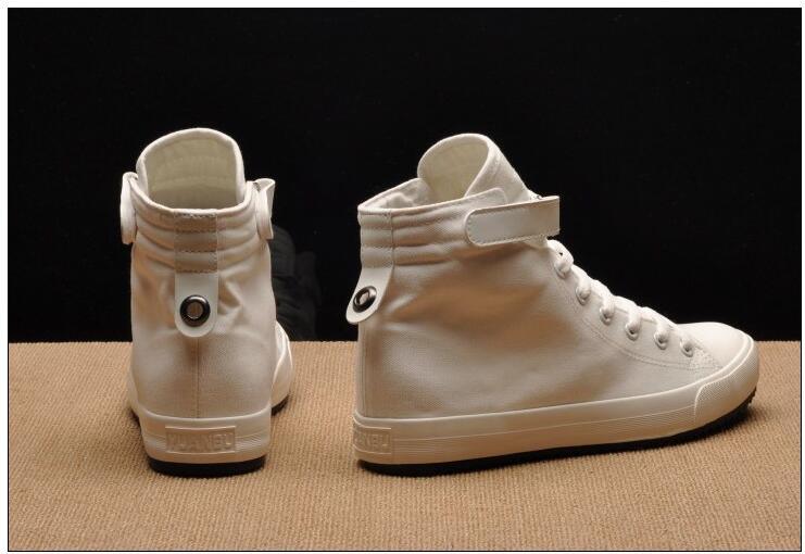 White canvas high-top sneakers for men by Stevvex with lace-up front and ankle strap on Tampa Home & Garden Store