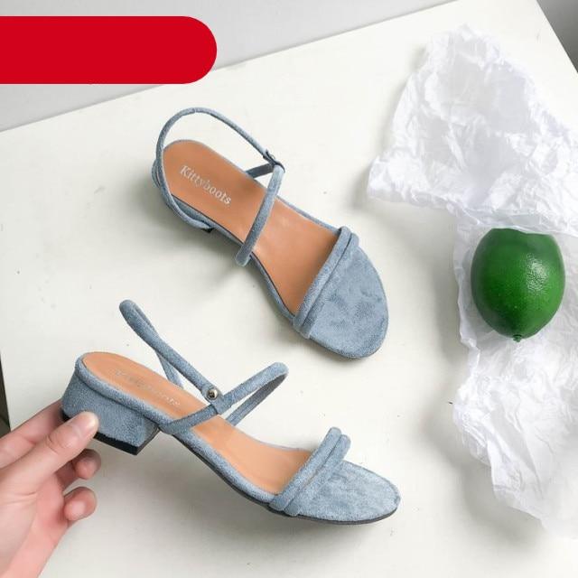 Stevvex blue suede sandals with open toe and back strap, low heel pair on Tampa Home & Garden Store
