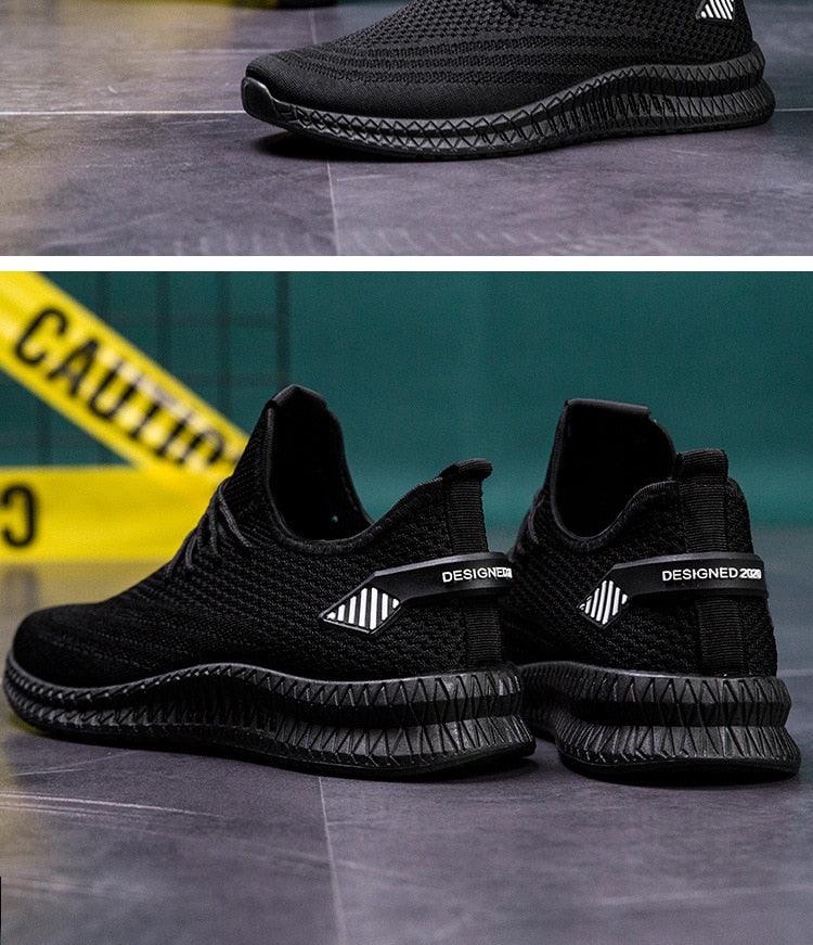 Stevvex black mesh sneakers, lightweight lace-up runners with breathable upper and textured sole on Tampa Home & Garden Store