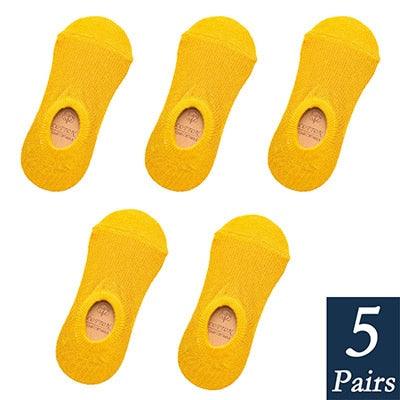 Stevvex women's cotton invisible no-show silicone footie socks in bright yellow, 5 pairs on Tampa Home & Garden Store