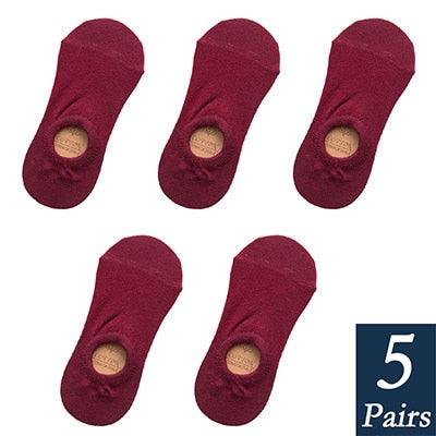 Women's cotton invisible no-show ankle socks burgundy silicone non-slip 5 Pairs on Tampa Home & Garden Store