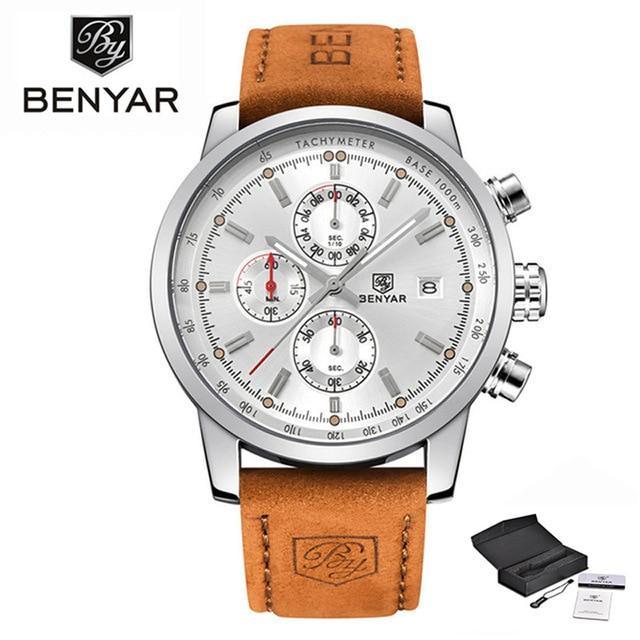 Benyar men's chronograph wrist watch with leather strap and quartz movement on Tampa Home & Garden Store