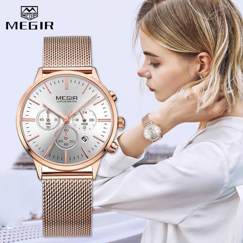 Watch Stevvex MEGIR rose-gold mesh wristwatch with chronometer dial and subdials on Tampa Home & Garden Store