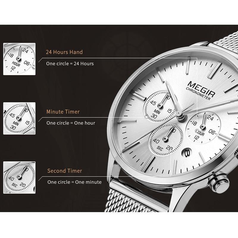 Megir chronometer women's stainless steel watch with round silver dial and mesh band on Tampa Home & Garden Store