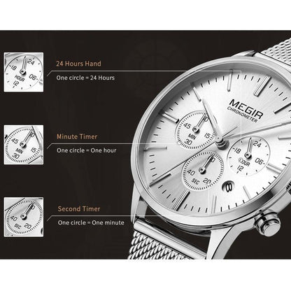 Megir chronometer women's stainless steel watch with round silver dial and mesh band on Tampa Home & Garden Store