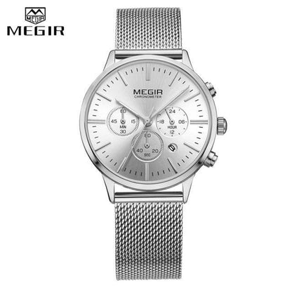 Megir chronograph wristwatch with silver round dial and mesh band on Tampa Home & Garden Store