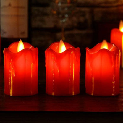 Stevvex 3pc red plastic LED flameless candles with simulated flame for home decor on Tampa Home & Garden Store