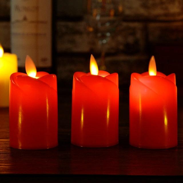 LED flameless candles 3-pack red with battery-operated plastic flames on Tampa Home & Garden Store