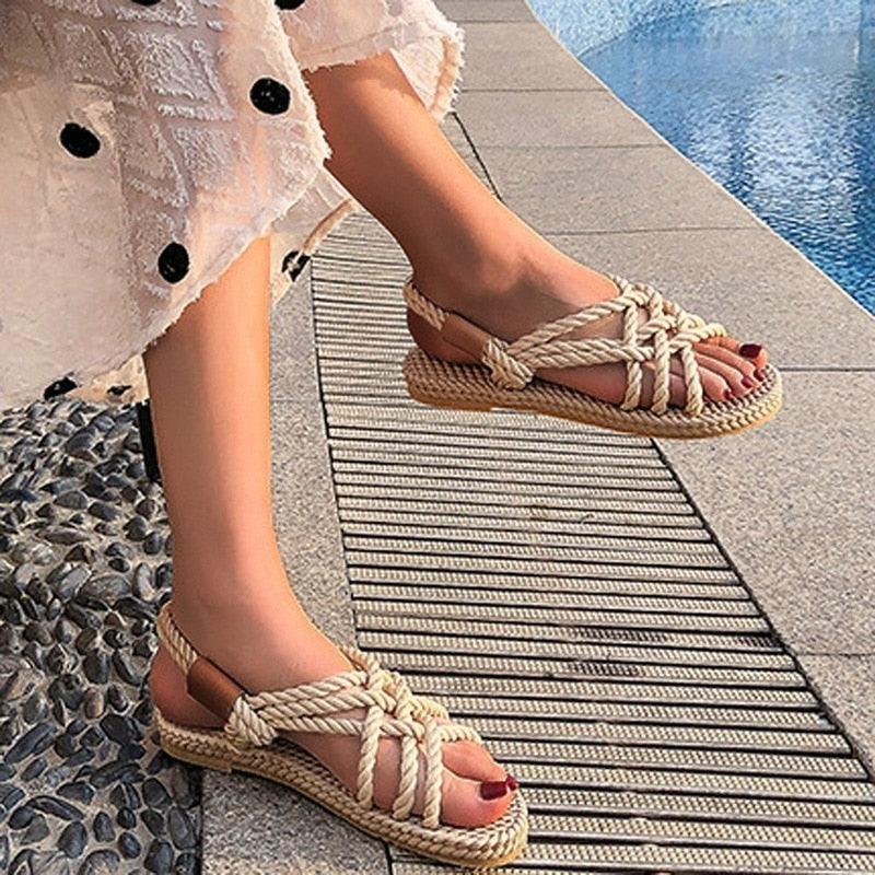 Stevvex women’s beige braided rope sandals with espadrille sole and open toe arch support on Tampa Home & Garden Store
