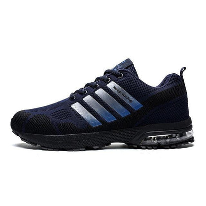 Running men's navy mesh athletic sneakers with air cushion sole and lace-up low top on Tampa Home & Garden Store