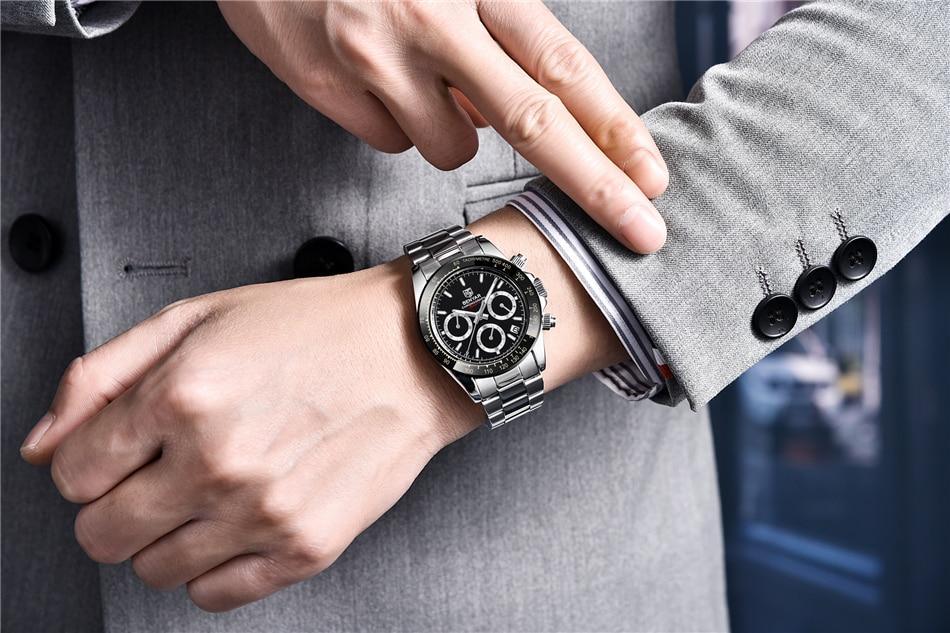 Stevvex men's chronograph watch with scratch-resistant stainless steel strap and black dial on Tampa Home & Garden Store
