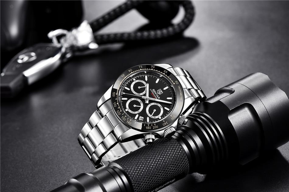 Stevvex luxury men's chronograph watch with stainless steel strap and black dial on Tampa Home & Garden Store