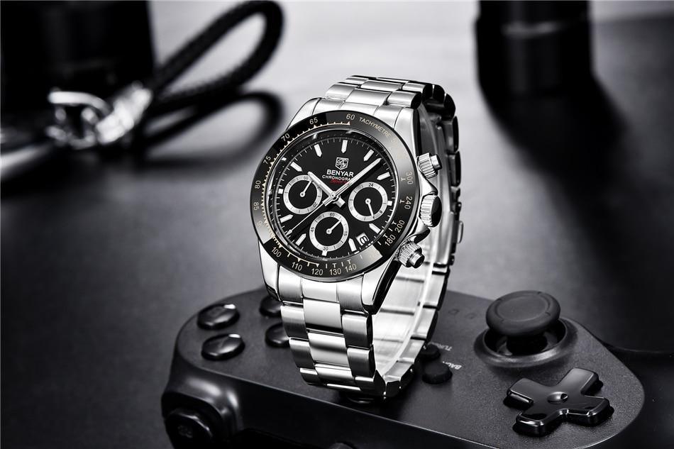 Stevvex ST213MONOS45 stainless steel chronograph watch with black dial and tachymeter bezel on Tampa Home & Garden Store