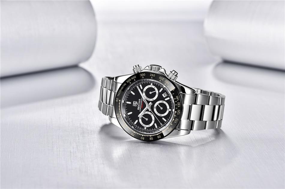 Stevvex stainless steel men's chronograph watch with black dial and subdials on bracelet on Tampa Home & Garden Store