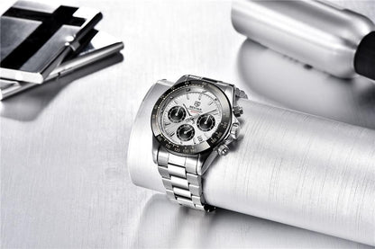 Stevvex ST213MONOS45 luxury men's chronograph watch, stainless steel strap, silver dial on Tampa Home & Garden Store