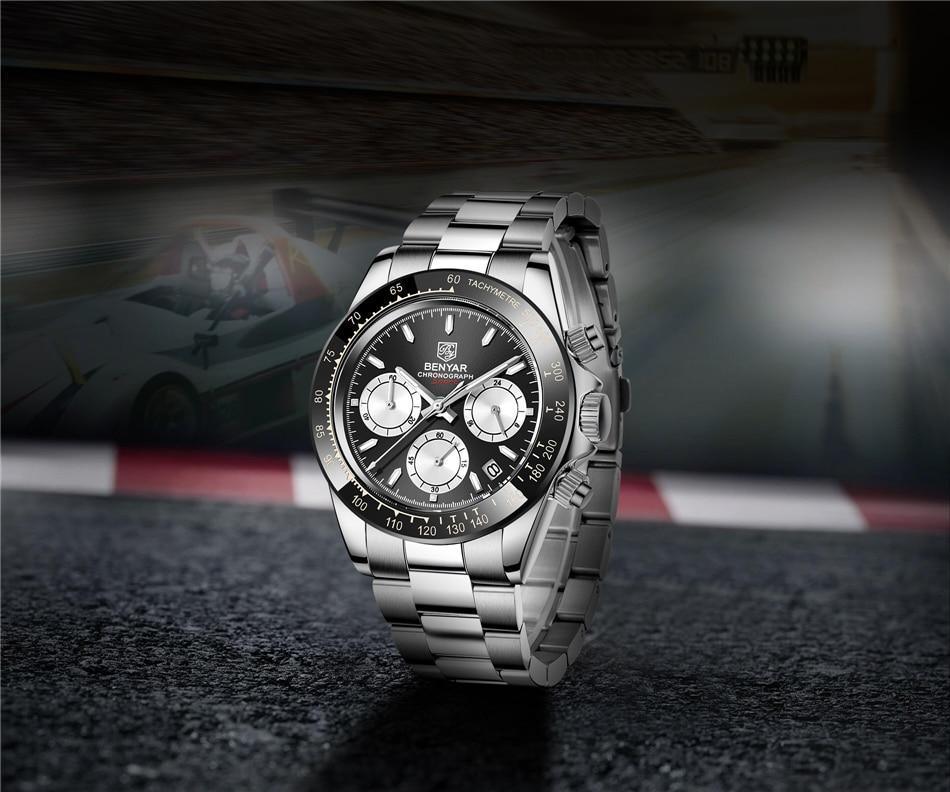Stevvex ST213MONOS45 men watch stainless steel strap black chronograph tachymeter bezel on Tampa Home & Garden Store