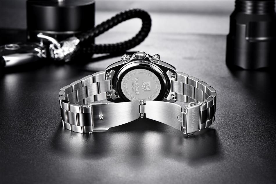 Stevvex luxury mens watch with full stainless steel strap and back view showing engraved case on Tampa Home & Garden Store