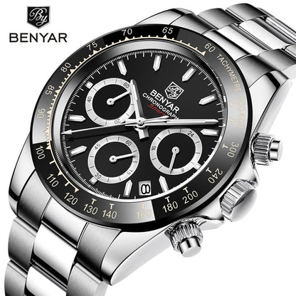 Benyar men's stainless steel chronograph watch with black dial and tachymeter bezel on Tampa Home & Garden Store