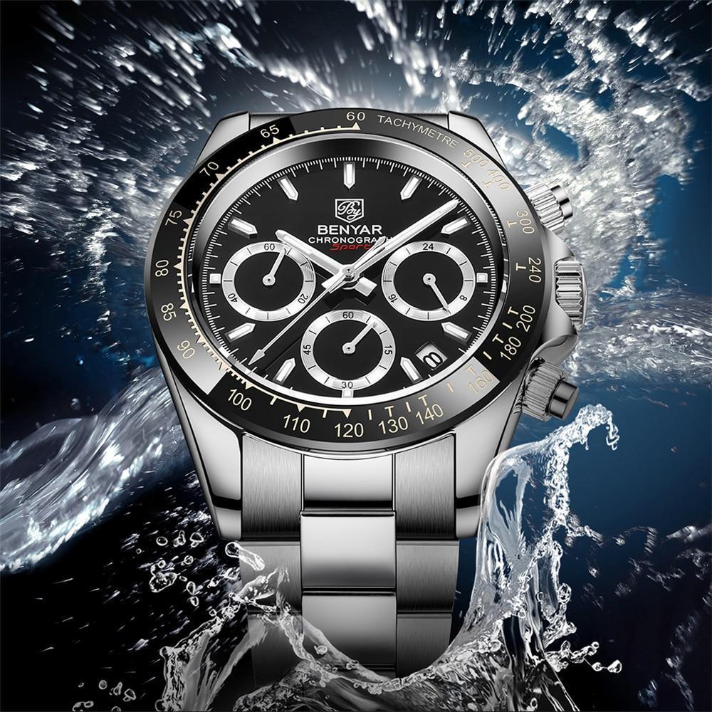 Stevvex luxury men's chronograph watch with stainless steel strap, waterproof on Tampa Home & Garden Store
