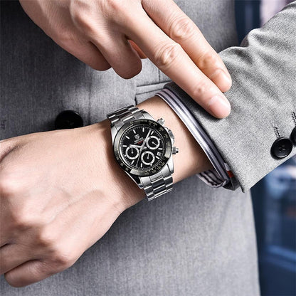 Stevvex ST213MONOS45 men's chronograph watch with stainless steel bracelet, black dial on Tampa Home & Garden Store