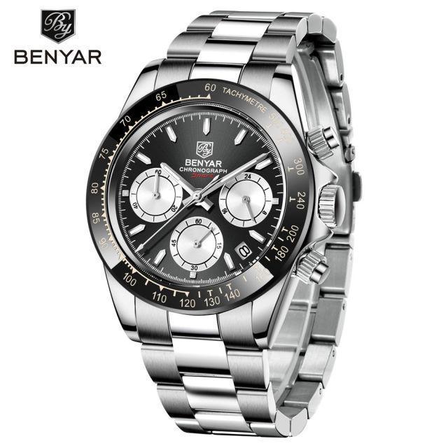 Benyar stainless steel chronograph men's watch with black dial, tachymeter bezel, date on Tampa Home & Garden Store