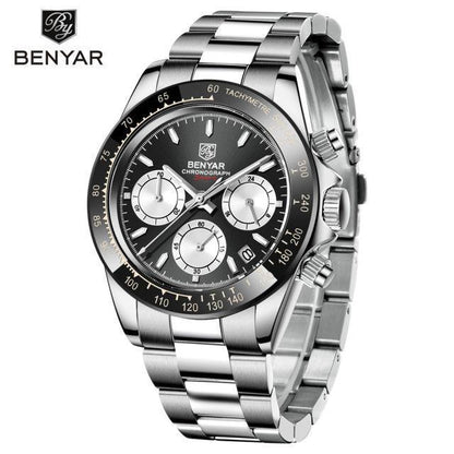 Benyar stainless steel chronograph men's watch with black dial, tachymeter bezel, date on Tampa Home & Garden Store