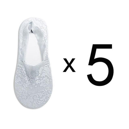 Stevvex white lace flower ankle socks, short design, anti-slip, 5 pairs on Tampa Home & Garden Store