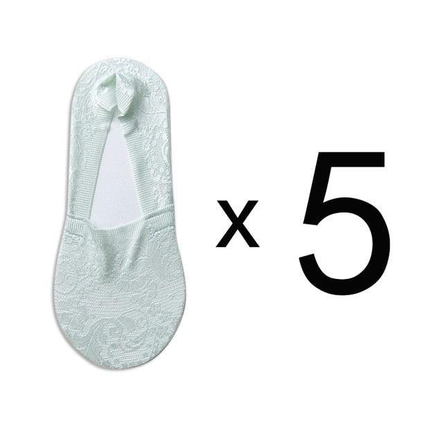 Stevvex lace flower ankle socks for women, 5-pair mint green anti-slip short socks on Tampa Home & Garden Store