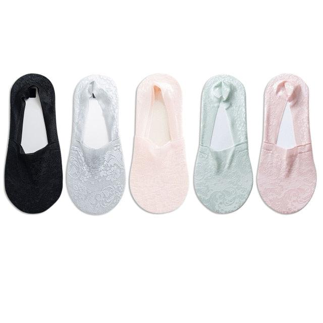 Stevvex ankle socks 5 pairs lace flower short socks, anti-slip, 7 colors for women on Tampa Home & Garden Store