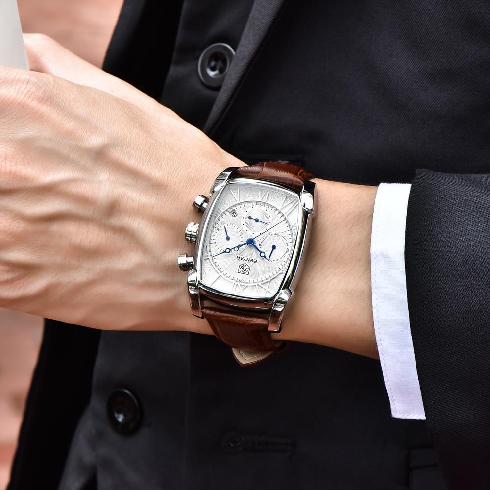 Stevvex ST823DLN25 classic rectangle waterproof watch with brown leather strap and silver dial on Tampa Home & Garden Store