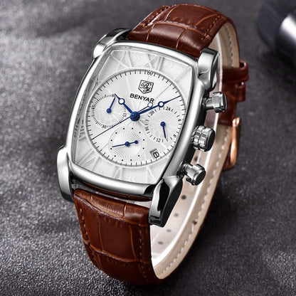 Stevvex ST823DLN25 men's watch with silver case and blue hands, brown leather strap on Tampa Home & Garden Store