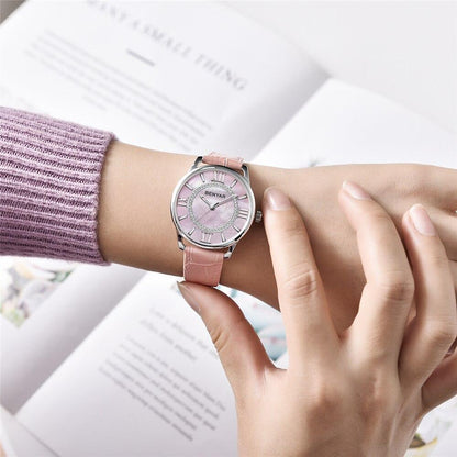 Stevvex women's luxury analog quartz watch pink dial rhinestone bezel pink strap on Tampa Home & Garden Store