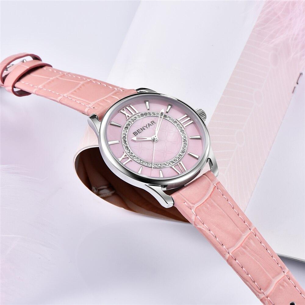 Womens pink leather strap watch by Benyar with crystal bezel and numerals quartz waterproof on Tampa Home & Garden Store