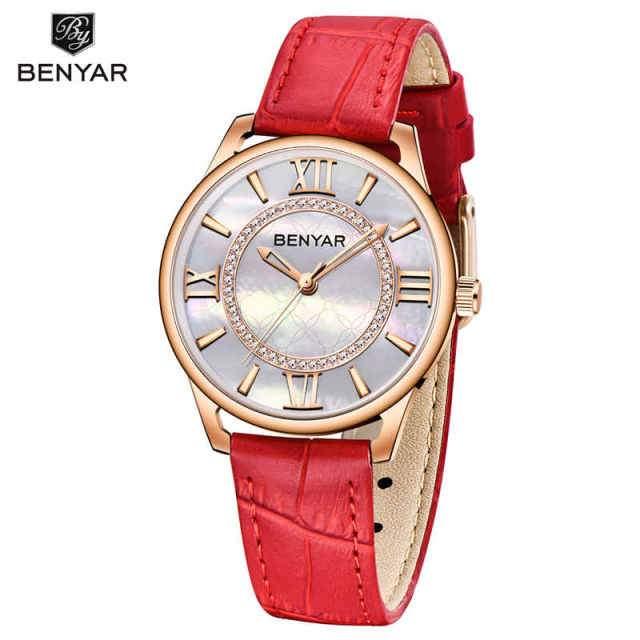 Stevvex ST342GRLLUX5 women's watch with red leather strap and rose gold case Benyar dial on Tampa Home & Garden Store