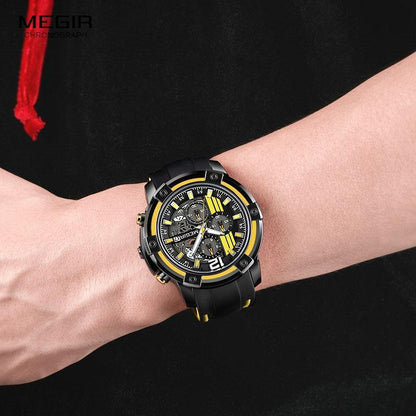Stevvex men's black quartz sport watch with silicone strap, luminous hands, waterproof on Tampa Home & Garden Store