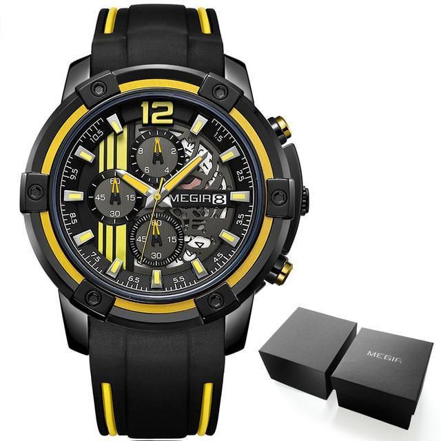 Stevvex ST621GNELIX1 men's black quartz watch with yellow accents, luminous hands, waterproof on Tampa Home & Garden Store