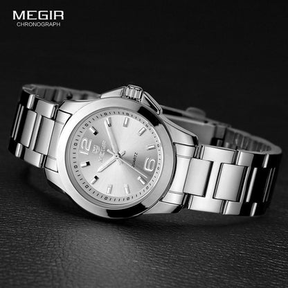 Megir chronograph women's silver round stainless steel watch with waterproof quartz movement on Tampa Home & Garden Store