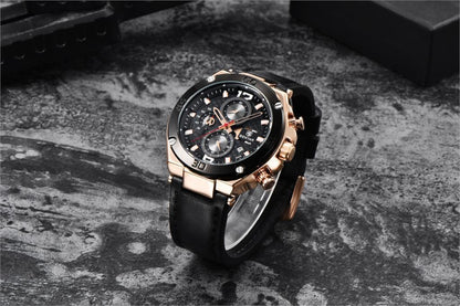 Stevvex men's wristwatch with rose gold-tone case and black leather strap chronograph on Tampa Home & Garden Store