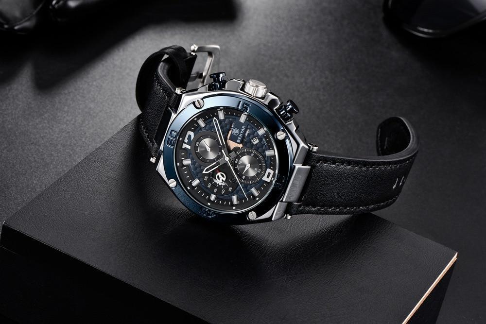 Stevvex multifunction luxury 2021 men’s watch with genuine leather strap and chronograph waterproof on Tampa Home & Garden Store