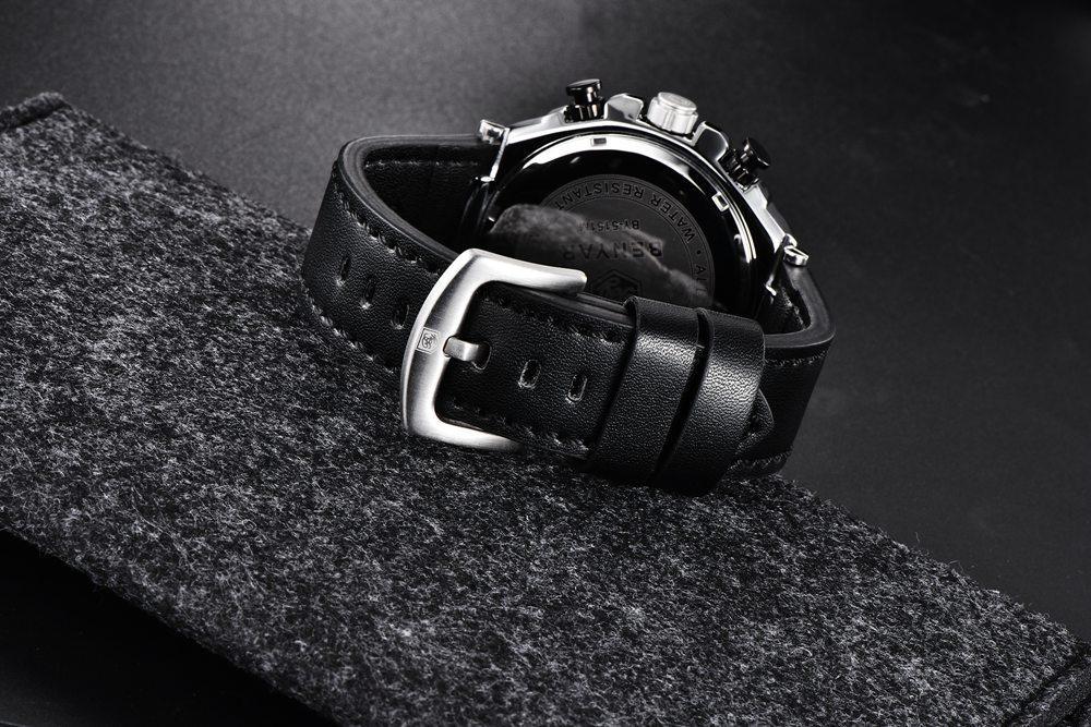 Stevvex multifunction luxury 2021 men’s watch with black leather strap, quartz chronograph, waterproof on Tampa Home & Garden Store