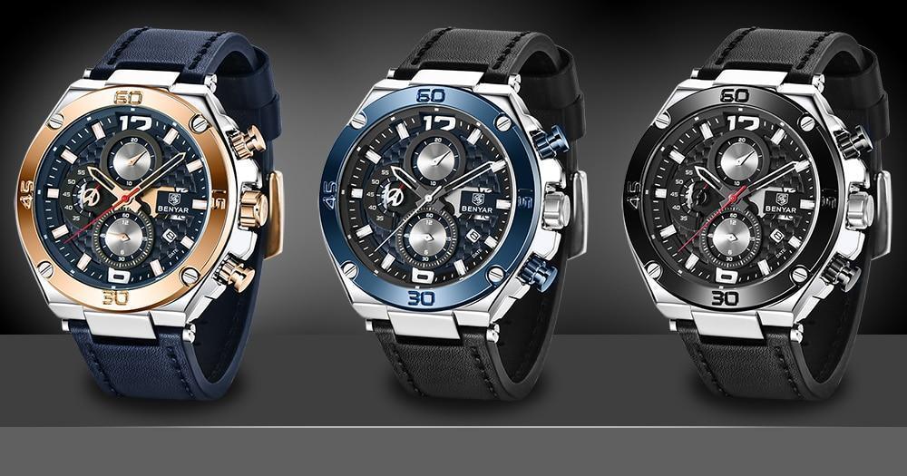 Stevvex men's quartz chronograph watch set with genuine leather straps, 3 color variants on Tampa Home & Garden Store