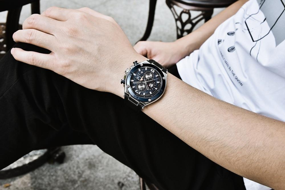 Stevvex men's chronograph watch with stainless steel case and bracelet, black dial on Tampa Home & Garden Store