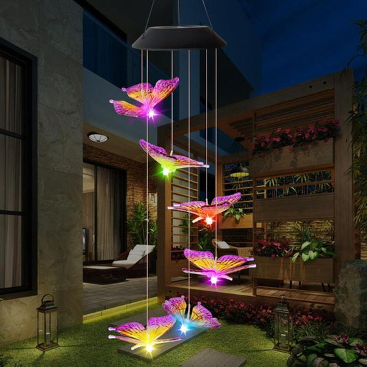 LED Solar Wind Chimes Butterfly Bells by Stevvex with multicolor lights garden decor on Tampa Home & Garden Store