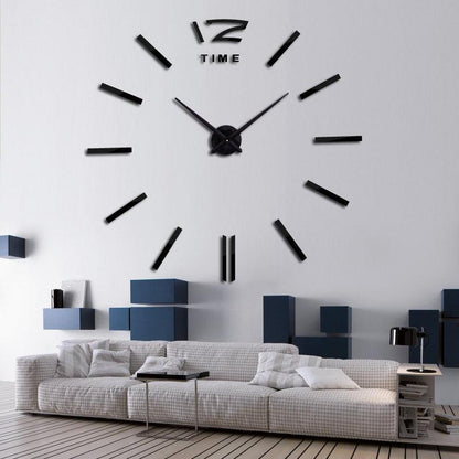 Wall clock Stevvex 3D frameless black acrylic hour markers with hands on white living room wall on Tampa Home & Garden Store