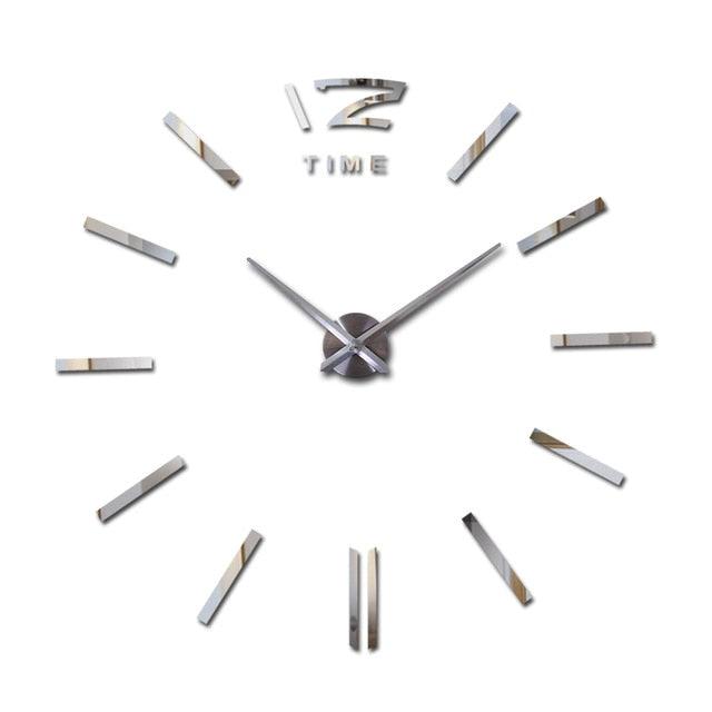 Stevvex wall clock 3D frameless acrylic mirror hour markers with silver hands for living room on Tampa Home & Garden Store